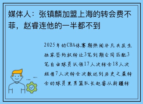 媒体人：张镇麟加盟上海的转会费不菲，赵睿连他的一半都不到