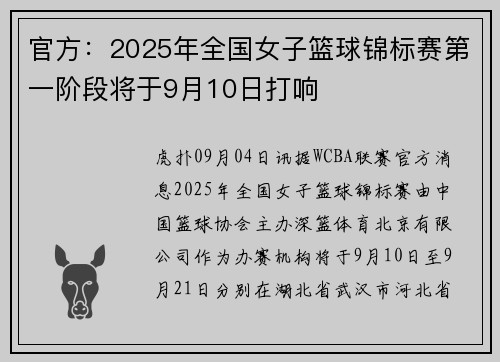 官方：2025年全国女子篮球锦标赛第一阶段将于9月10日打响